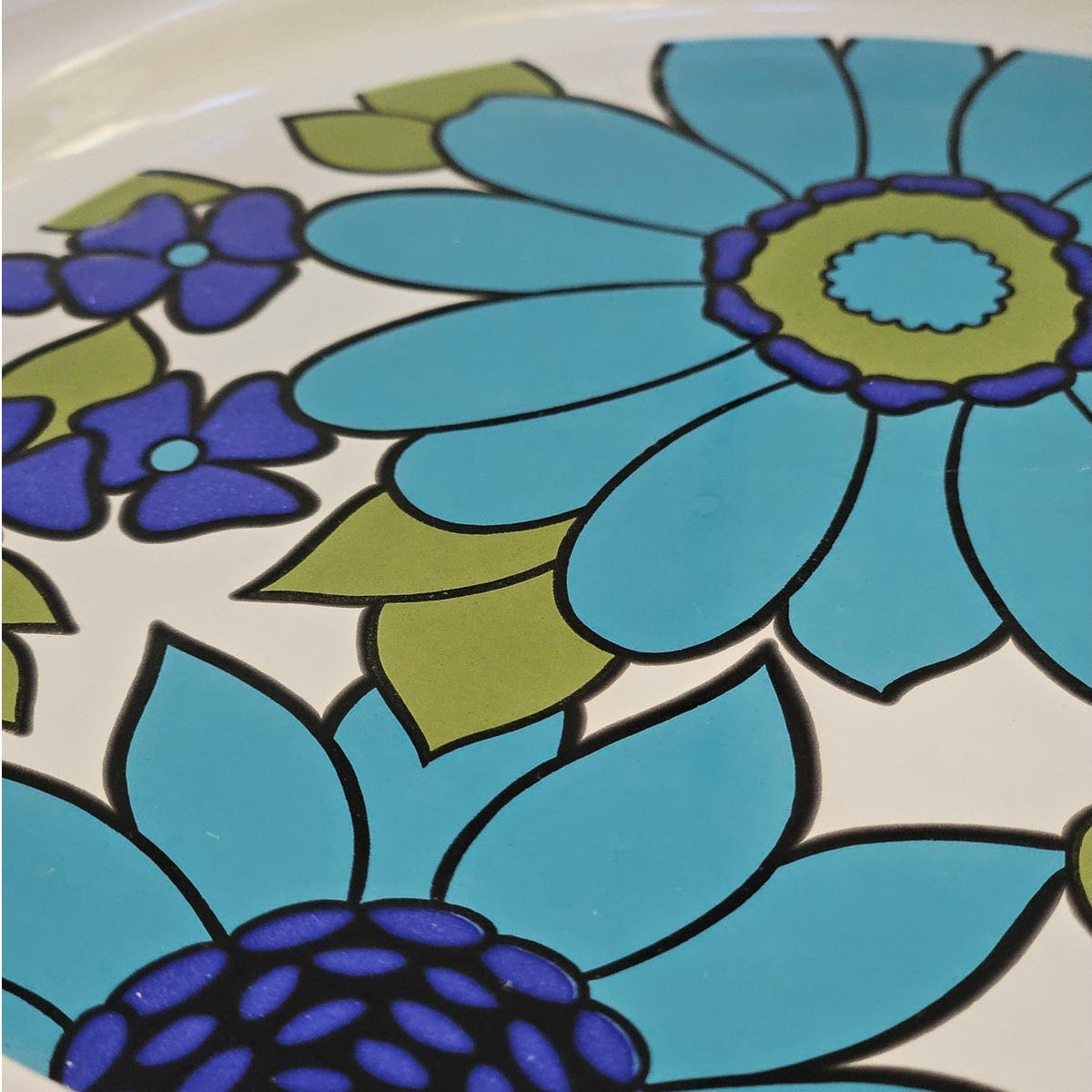 1970s Blue Floral Fondue Set