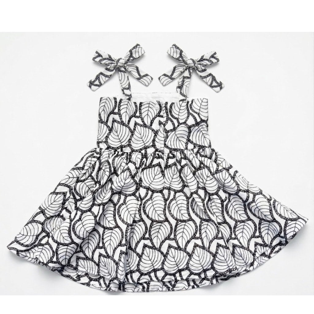 Janie and Jack Palm Leaf Cotton Eyelet Dress in Jet Ivory Black & White Size 2T