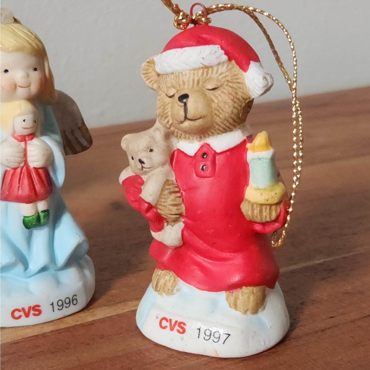 Vintage CVS Christmas Ornament Set |  1990s Mouse, Santa, Angel, Bear