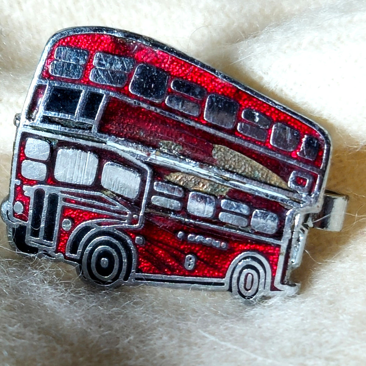 Vintage Red Double Decker Bus Brooch | 1980s Glitter Enamel London Bus Pin
