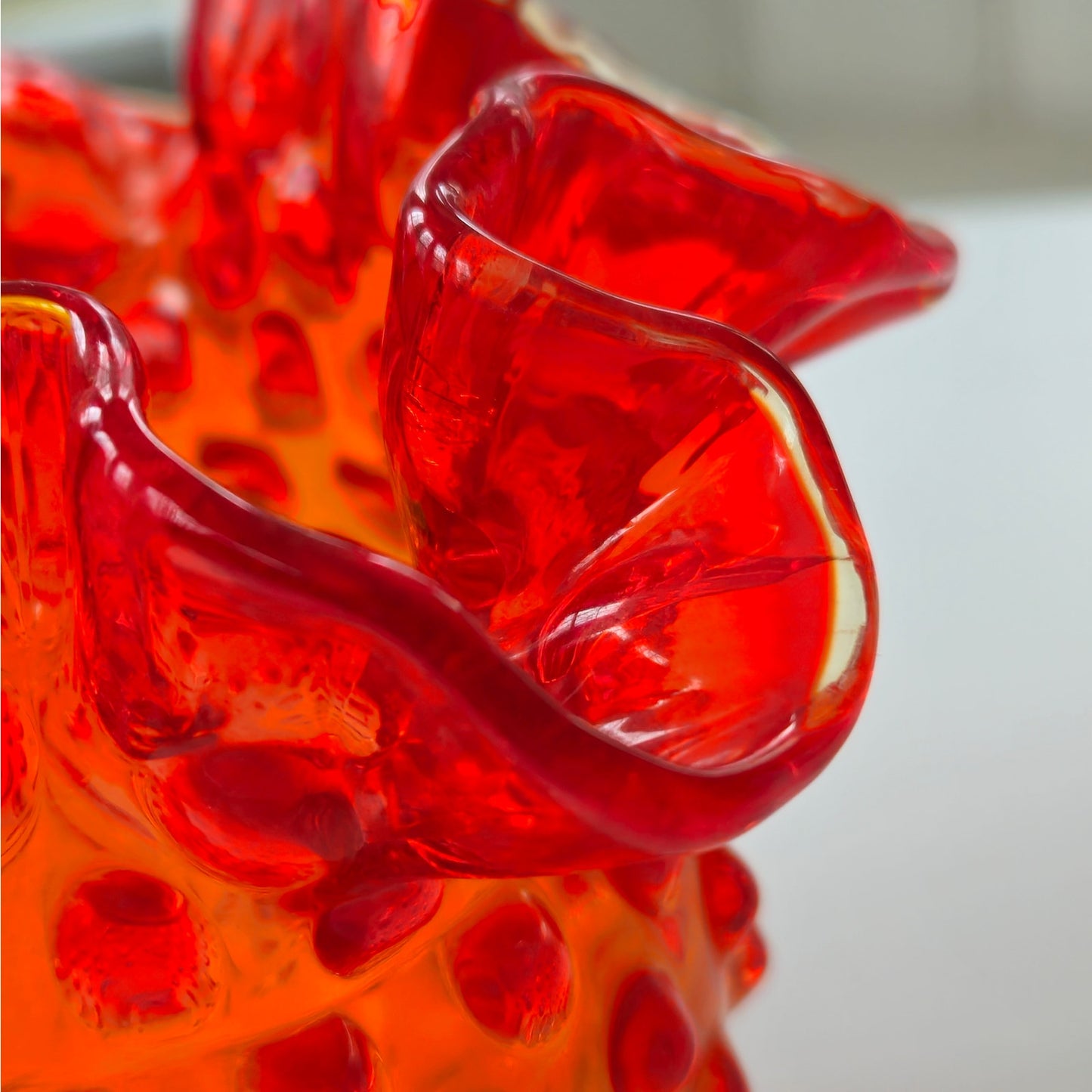 Vintage Amberina Hobnail Glass Rose Bowl