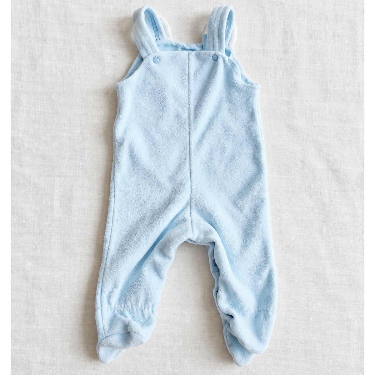 1980s Carter’s Velour Baby Blue Bear Footed Overalls | Unisex 0-3 Months