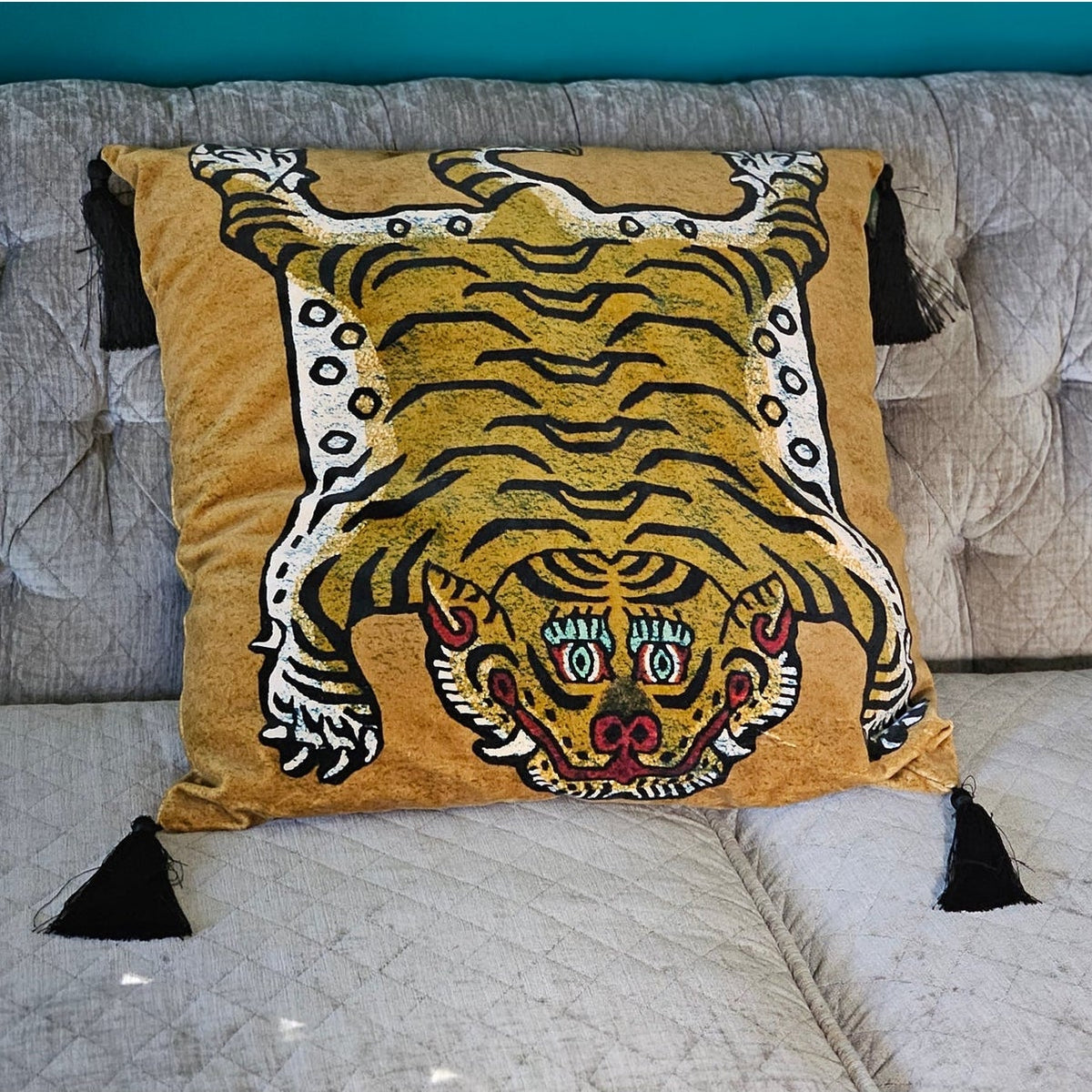 House of Hackney SABER Tibetan Tiger Gold Velvet Pillow