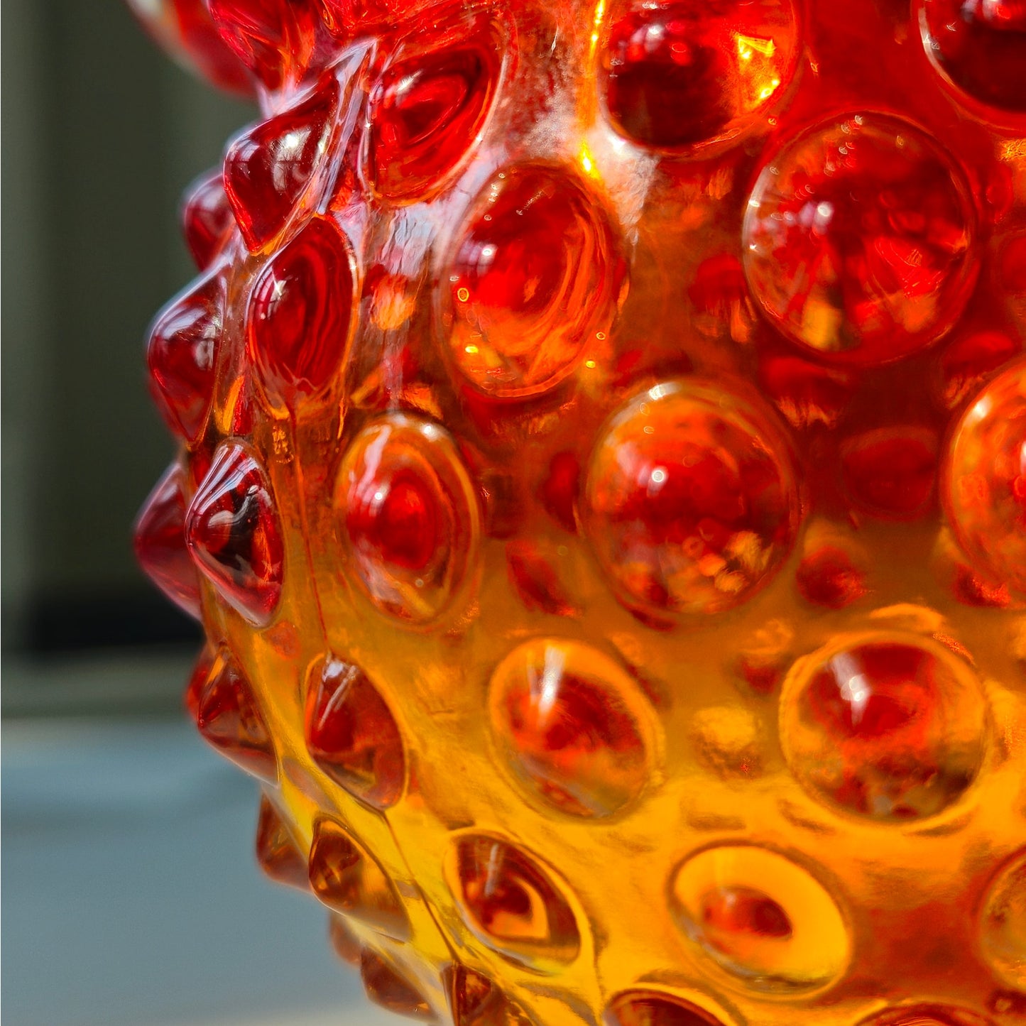 Vintage Amberina Hobnail Glass Rose Bowl