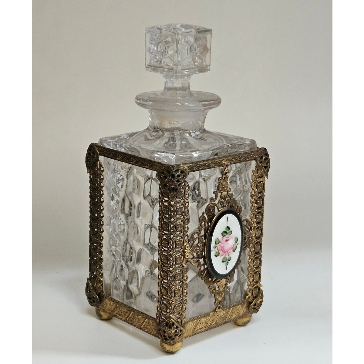 1950s Gold Gilt Filigree Perfume Bottle