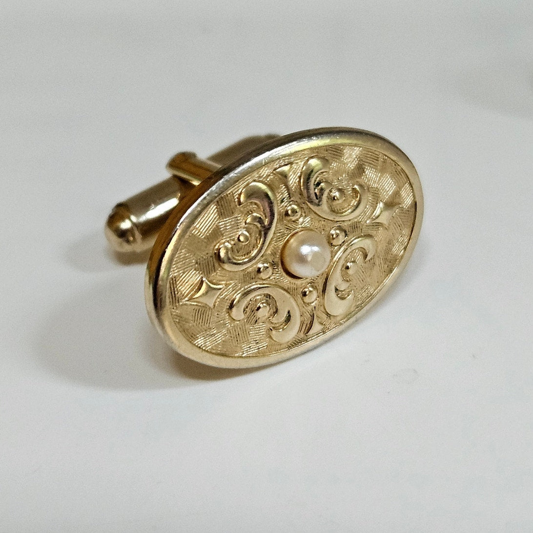 MCM Gold Tone Faux Pearl Cufflinks