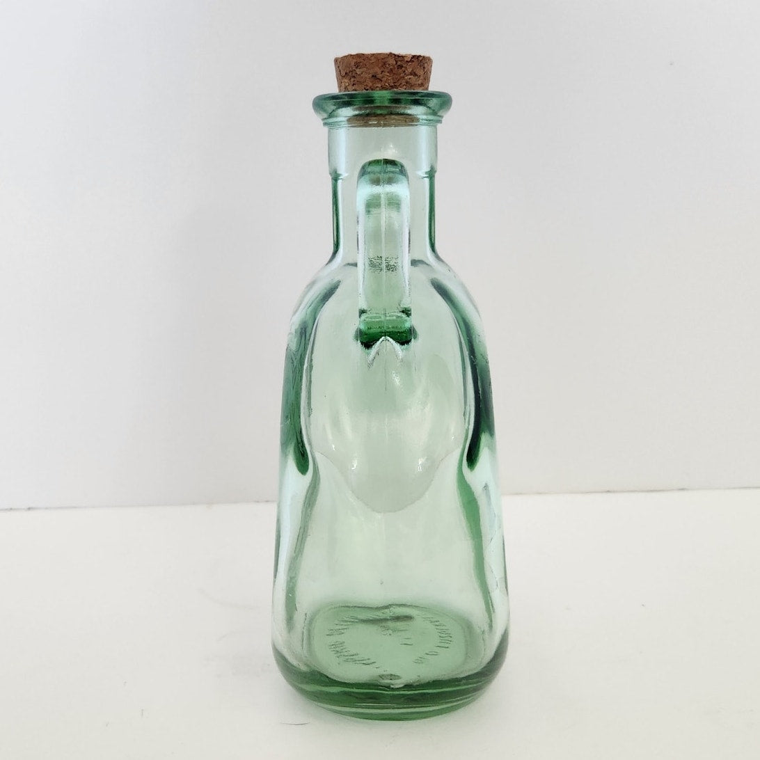 Vintage MCM Old Fitzgerald Green Glass Flagship Decanter Bottle | 1960s Barware