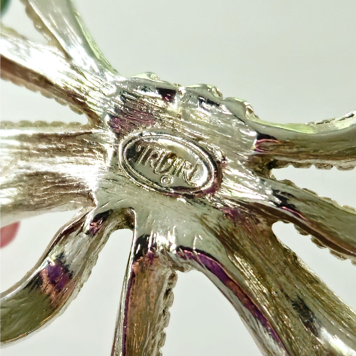 1950s Trifari Silver Tone Ribbon Bow Brooch