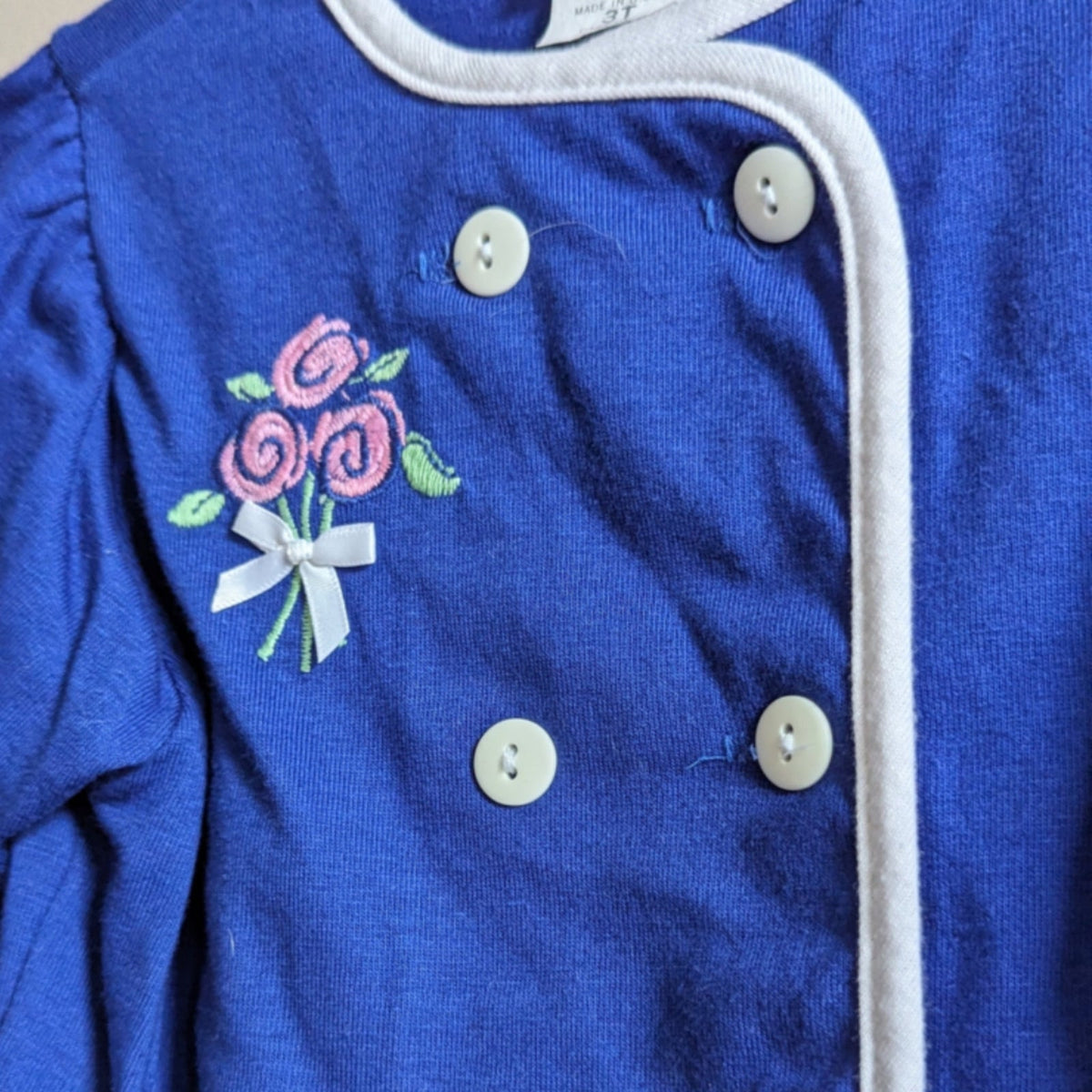Vintage 1980s Carter's Toddler Blue Rose Bouquet Cardigan Blouse | Girls 3T