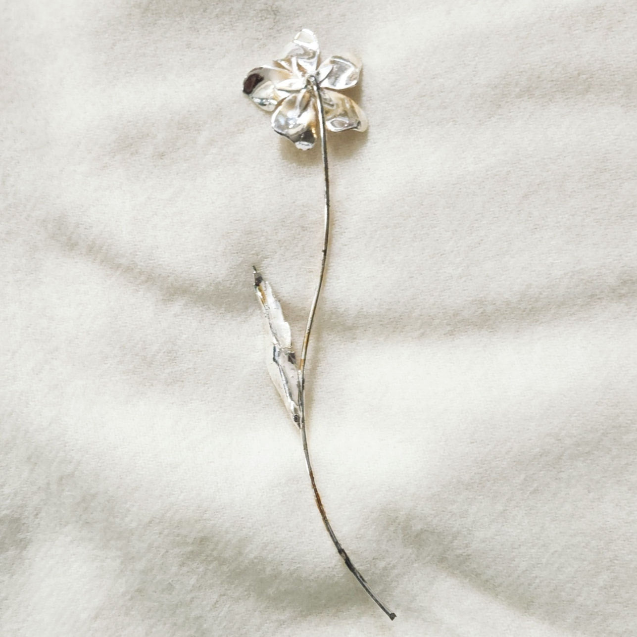 Vintage Italian .800 Silver Periwinkle Stem | Mid-Century Naturalistic Botanical