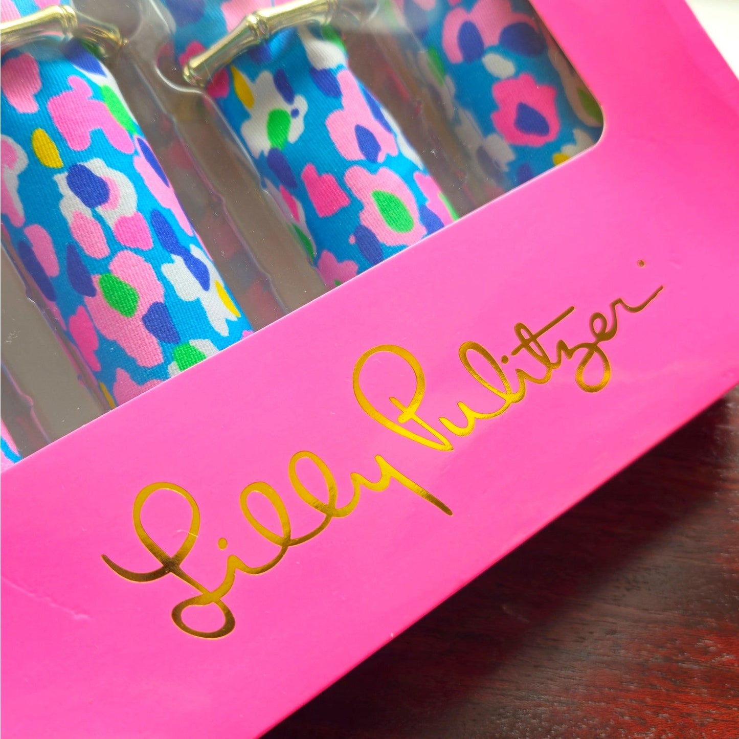 Lilly Pulitzer Hottie Dottie Blue & Pink Napkins & Bamboo Rings