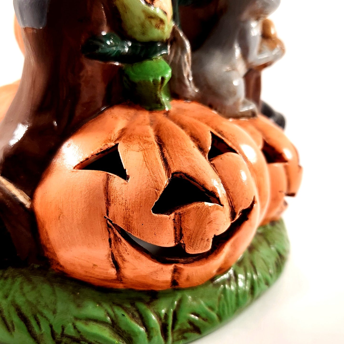 1970s Ceramic Halloween Scarecrow & Pumpkin Luminary
