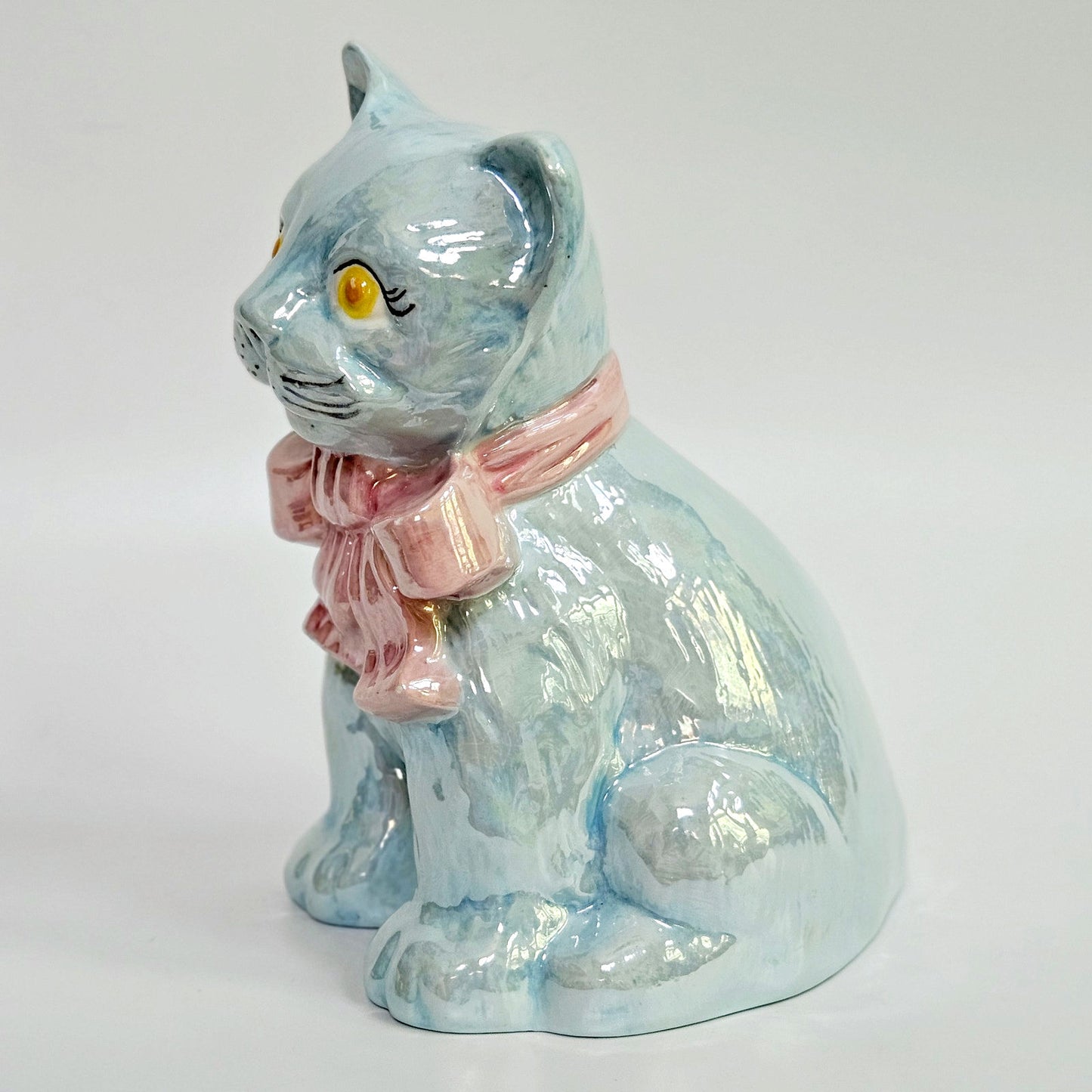 1960s Iridescent Blue Ceramic Cat Figurine