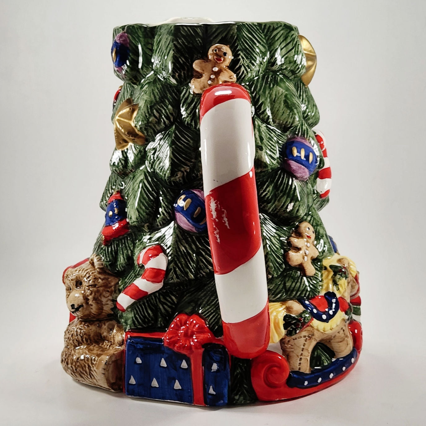 Vintage Fitz and Floyd Christmas Tree and Toys Pitcher with Candy Cane Handle