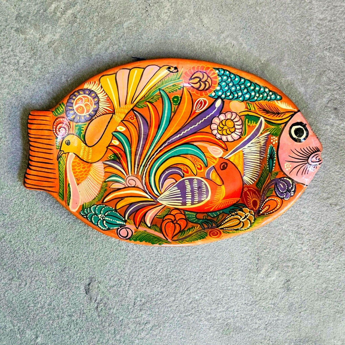 1970s Hand Painted Terracotta Fish Plaque