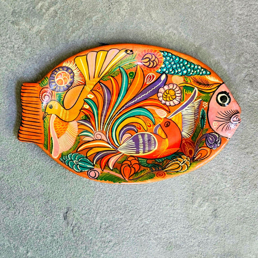 1970s Hand Painted Terracotta Fish Plaque