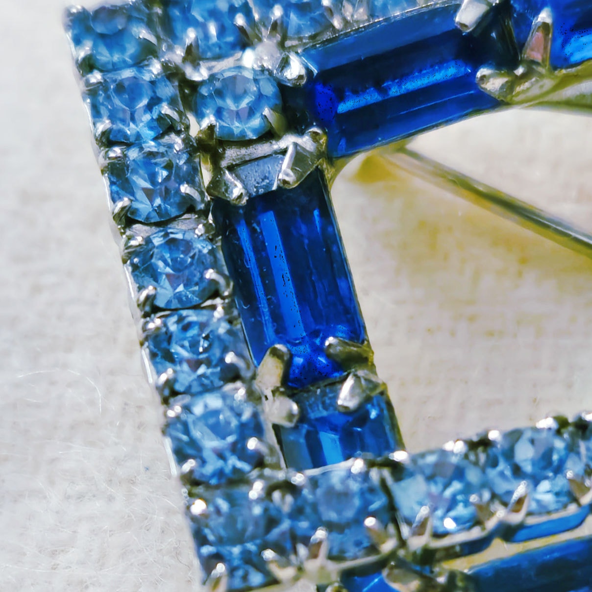 MCM Art Deco Square Blue Rhinestone Brooch