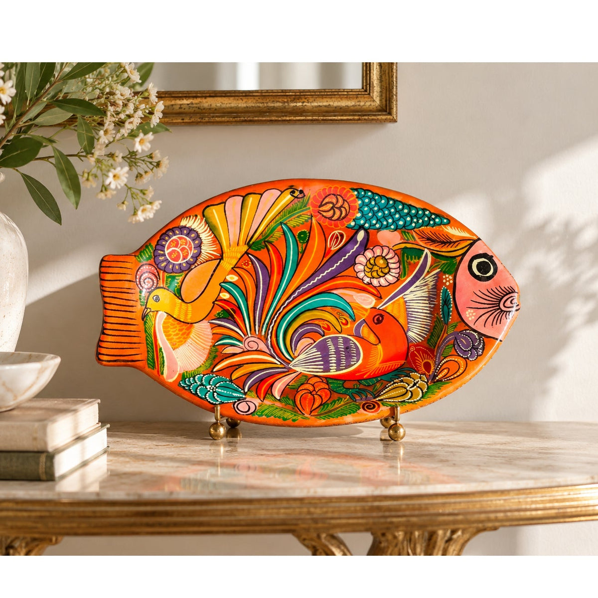 1970s Hand Painted Terracotta Fish Plaque