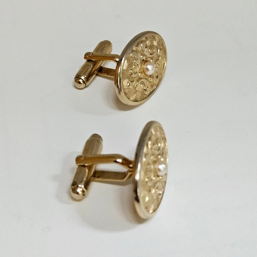 MCM Gold Tone Faux Pearl Cufflinks