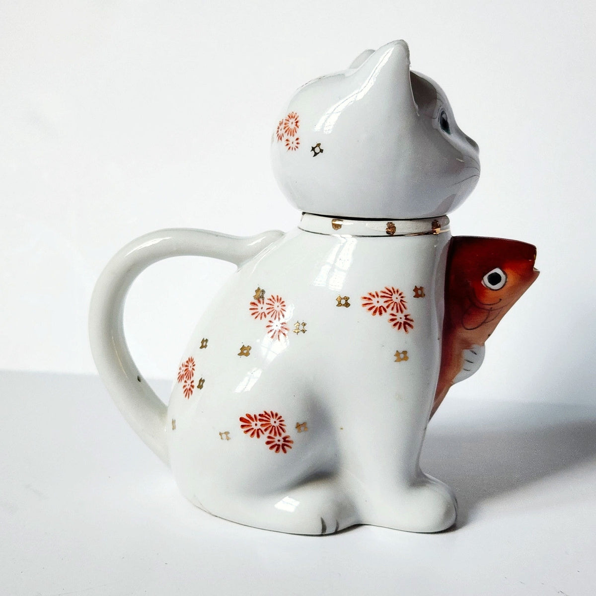 Mid-Century Cat & Koi Porcelain Teapot