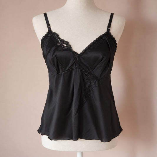 Vintage Mid-Century Vanity Fair Black Nylon Lace Camisole | Women's 36
