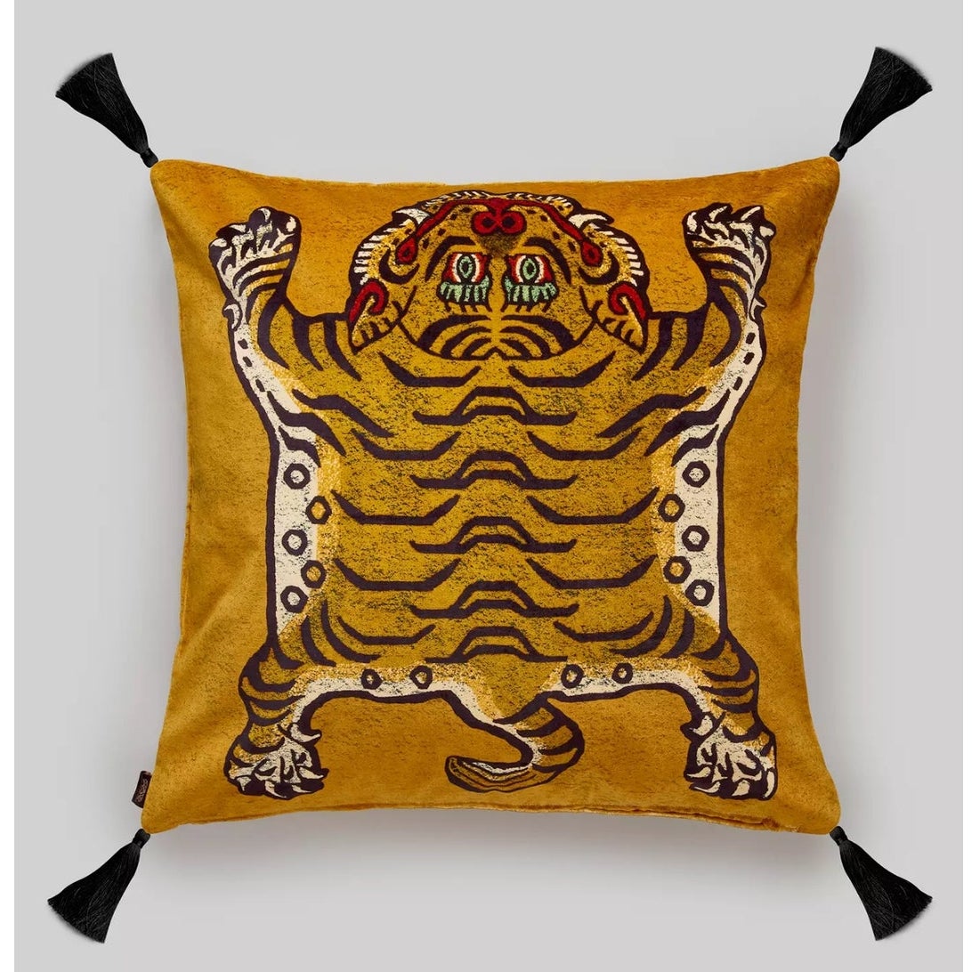 House of Hackney SABER Tibetan Tiger Gold Velvet Pillow