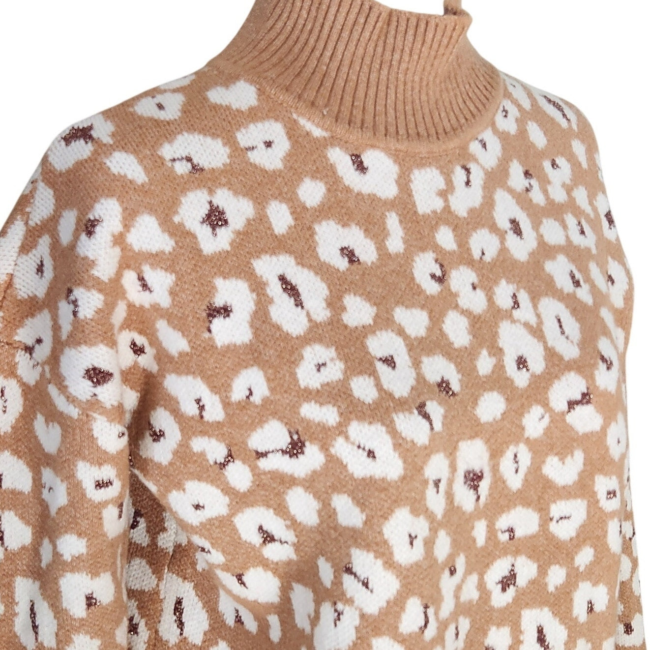 Leopard Print Mock Neck Sweater with Metallic Accents | Women's M