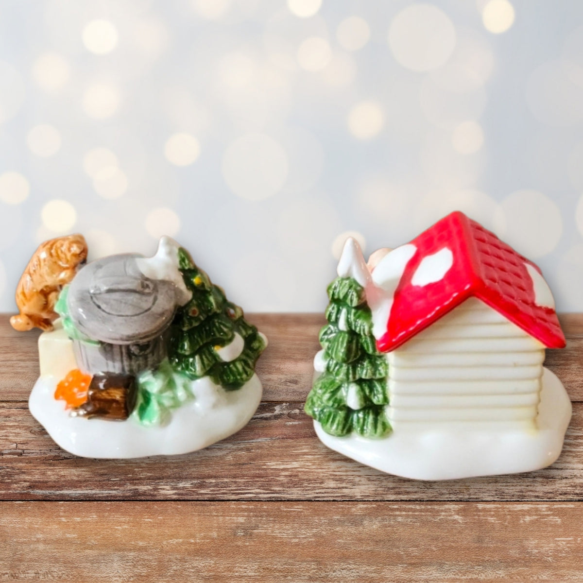 1988 Dept 56 Snow Village Christmas Cat and Dog Set