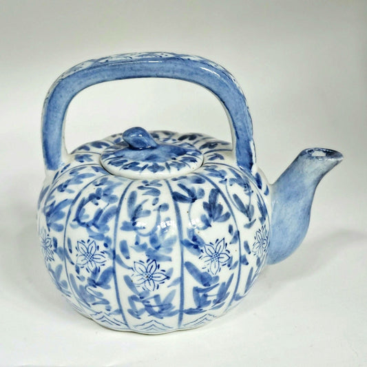1980s Blue & White Pumpkin Teapot