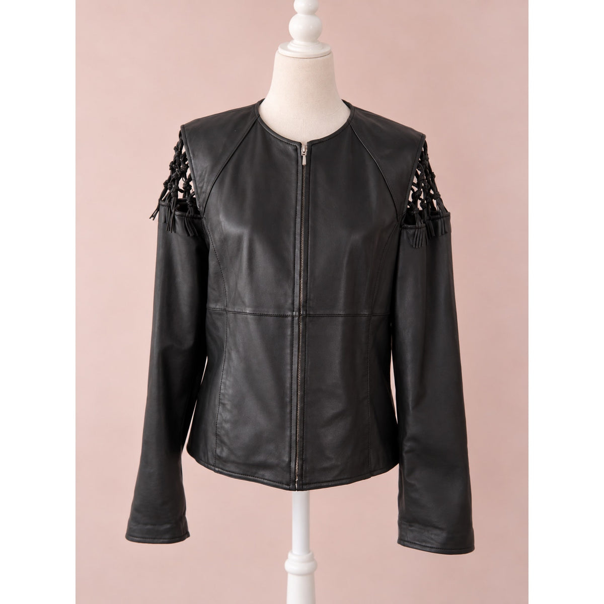 Y2K Pamela McCoy Leather Macramé Black Jacket | Women's L