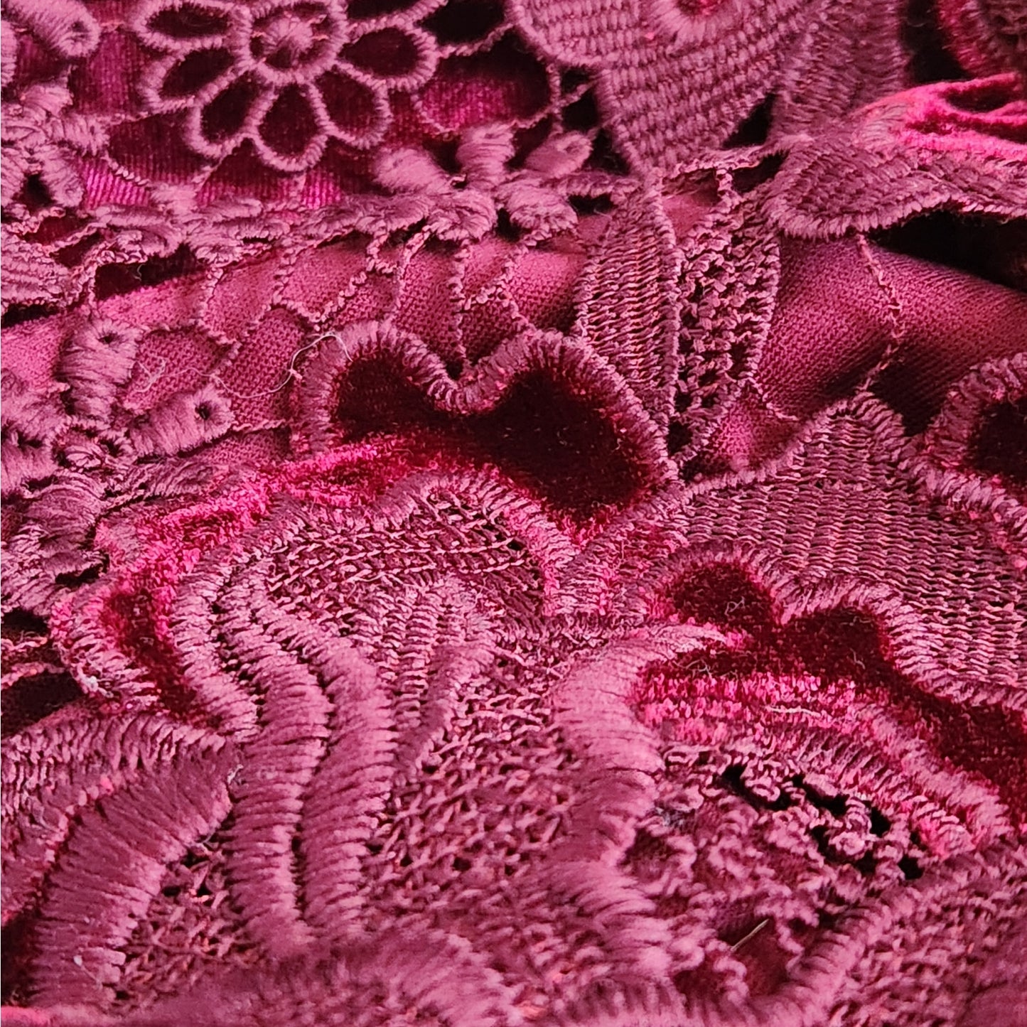 Badgley Mischka Burgundy Velvet Lace Sleeve Cocktail Dress