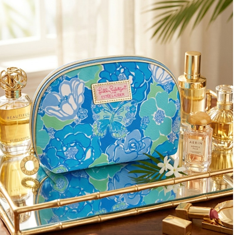 Vintage Lilly Pulitzer x Estée Lauder Makeup Bag | Y2K 2000s Turquoise Butterfly