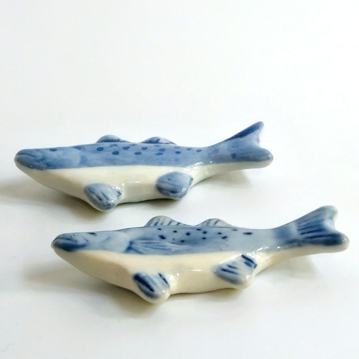 1970s Blue & White Fish Chopstick Rests (Set of 4)