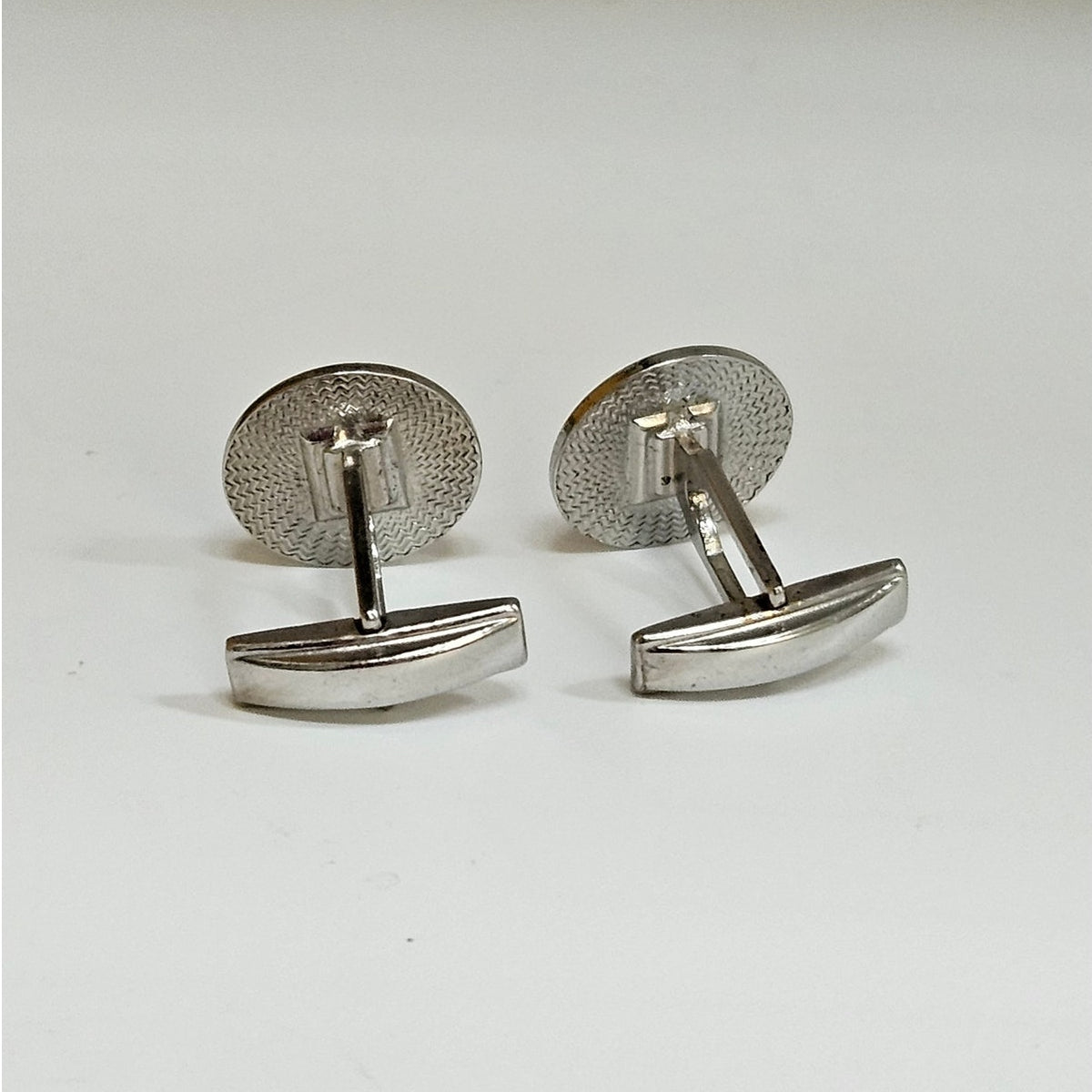 Vintage MCM Gray Mother of Pearl Cufflinks | Silver Tone Round Quiet Luxury