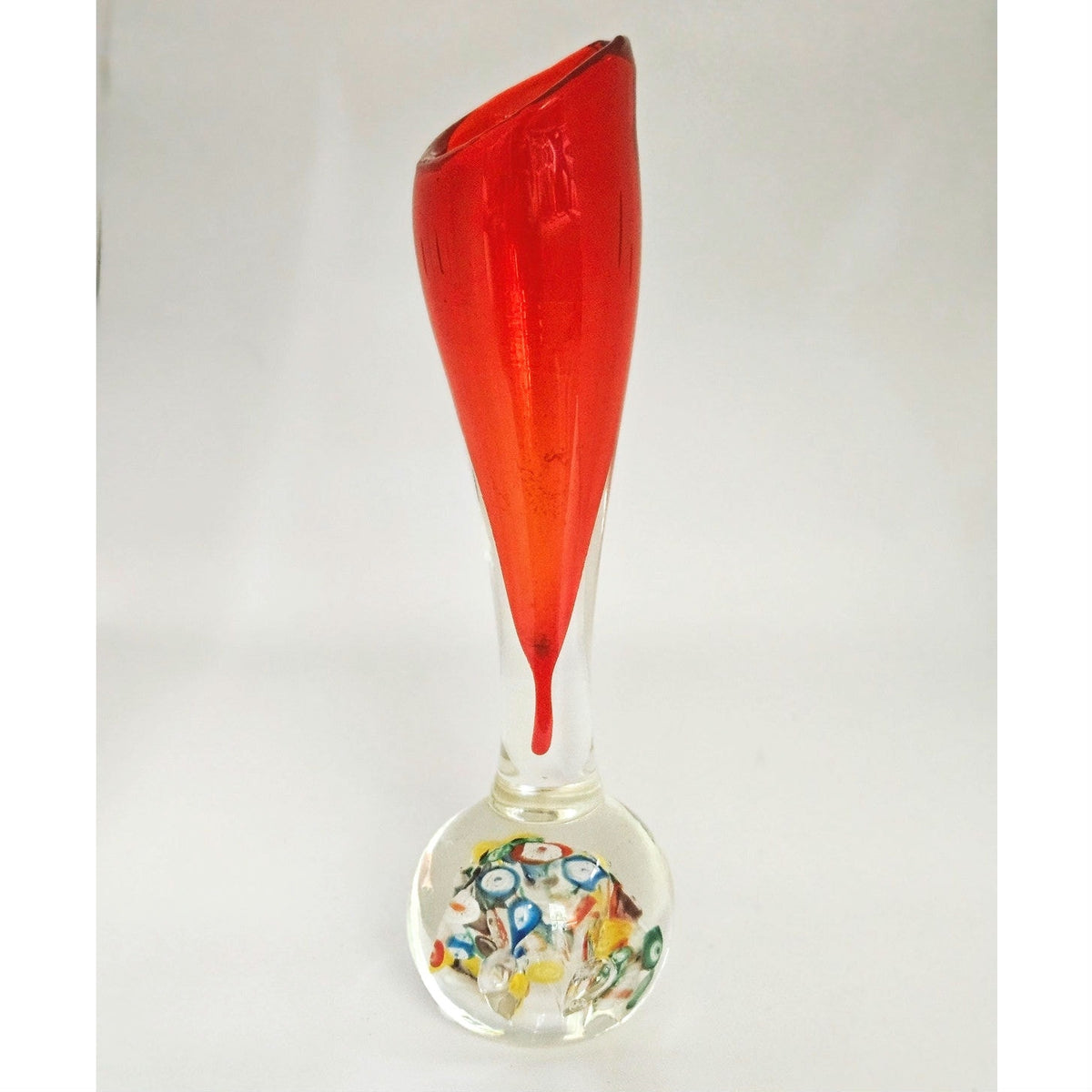 Vintage MCM Lenwile Ardalt Japan Art Glass Vase | Red Millefiori Paperweight