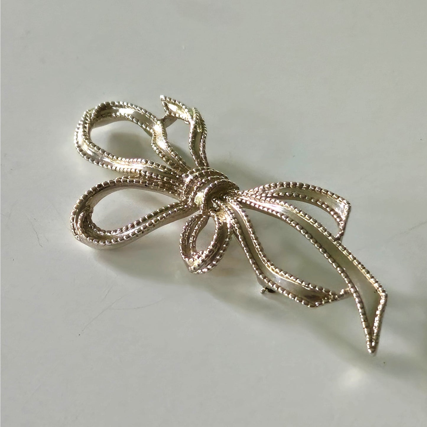 1950s Trifari Silver Tone Ribbon Bow Brooch