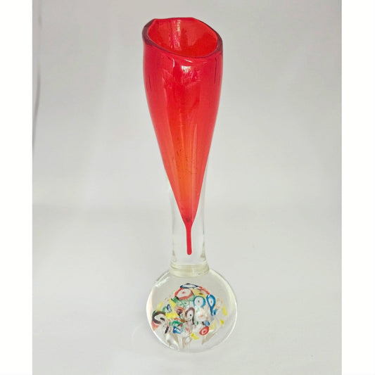 Vintage MCM Lenwile Ardalt Japan Art Glass Vase | Red Millefiori Paperweight