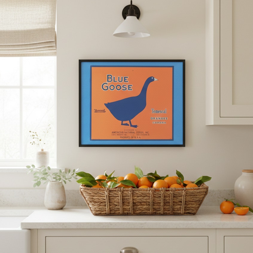Vintage Blue Goose Temescal Oranges Print | California Citrus Graphic Wall Art