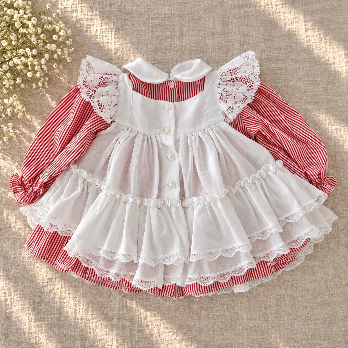 1980s Bryan Red Lace Pinafore Christmas Baby Dress | 12M