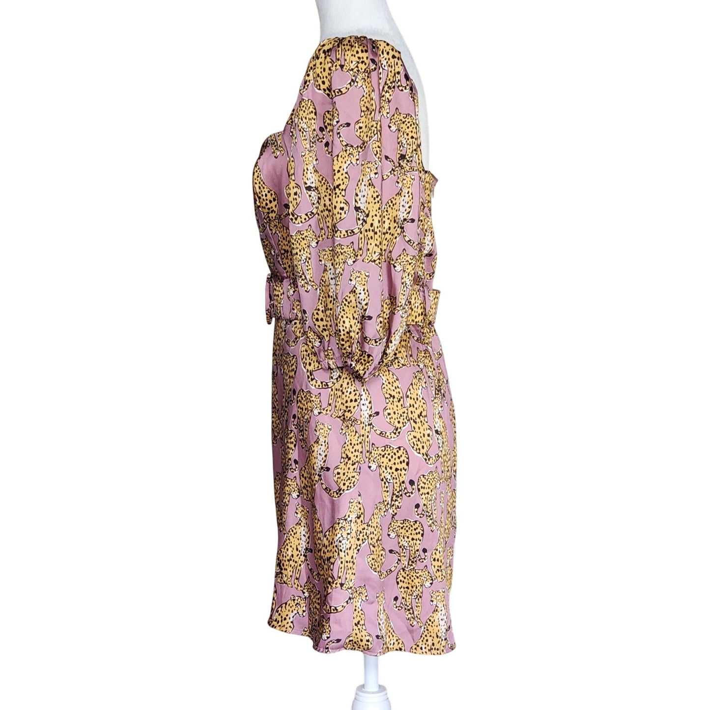 Lavender Brown Mauve Pink Cheetah Print Mini Belted Dress – Women's S