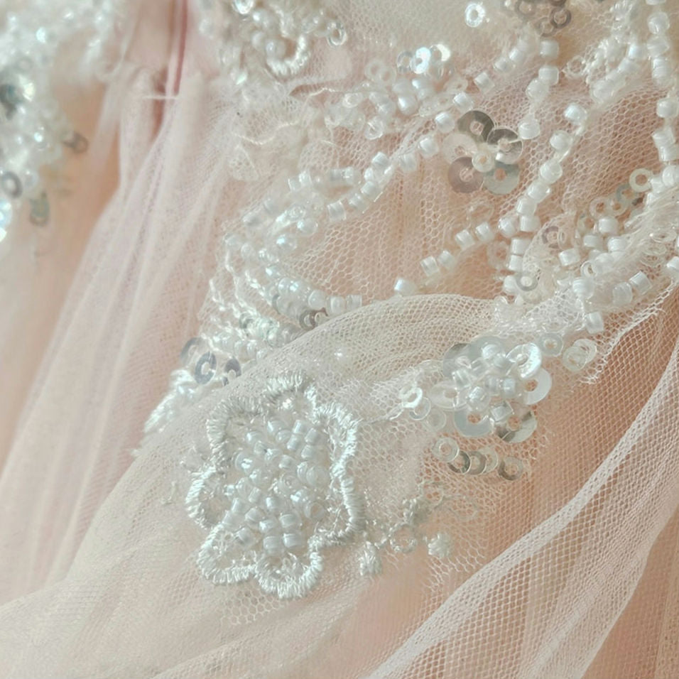 NWT Mac Duggal Pink Beaded Sequin Ruffle Tulle Ball Gown Dress Size 8 $998