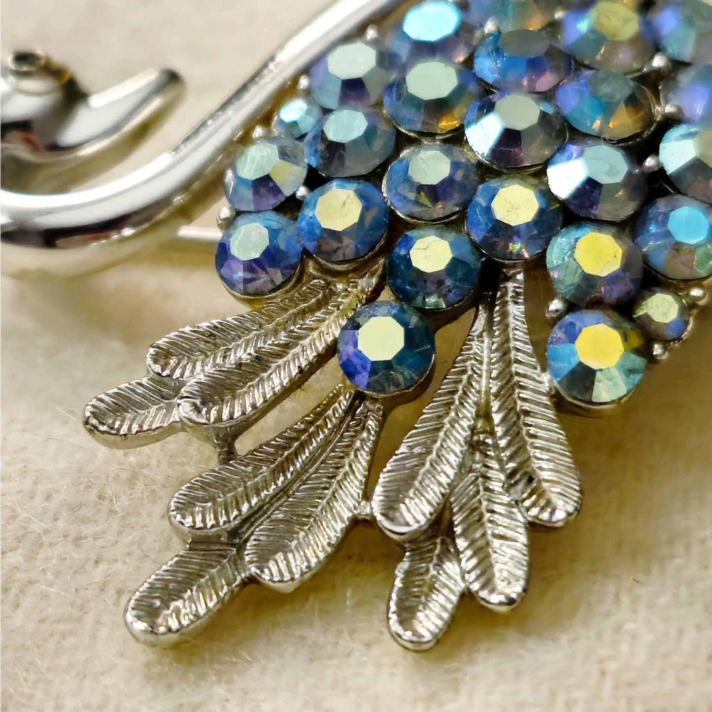 Vintage Aurora Borealis Swan Brooch | Silver Tone Mid Century Jewelry