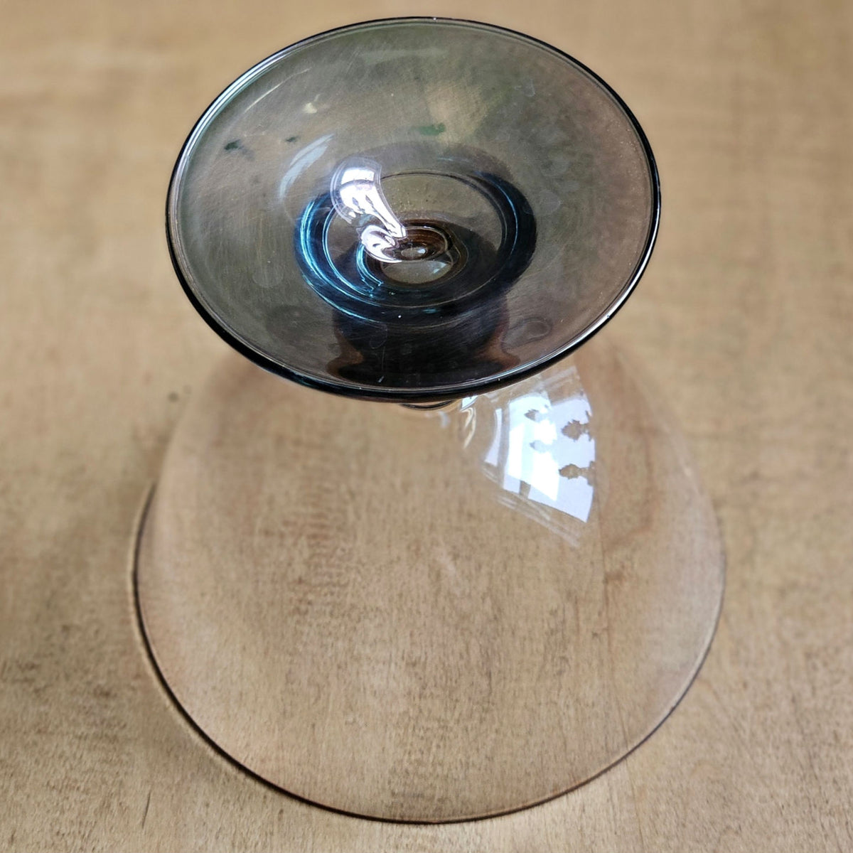 Vintage MCM Blush & Smoke Art Deco Glass Cocktail Coupes (2) | Rose Copper Teal