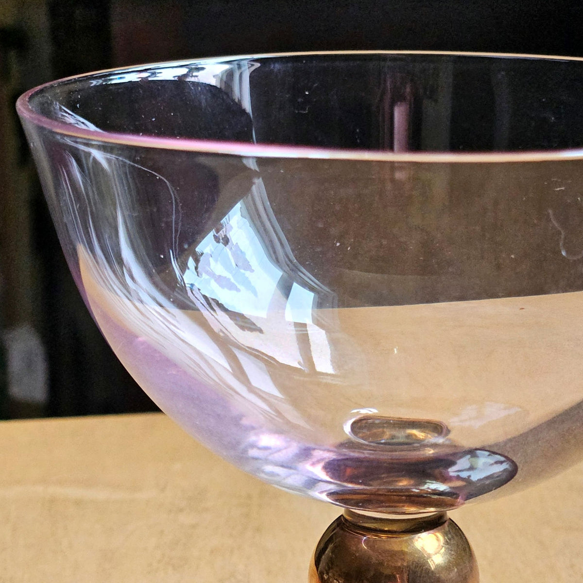 Vintage MCM Blush & Smoke Art Deco Glass Cocktail Coupes (2) | Rose Copper Teal