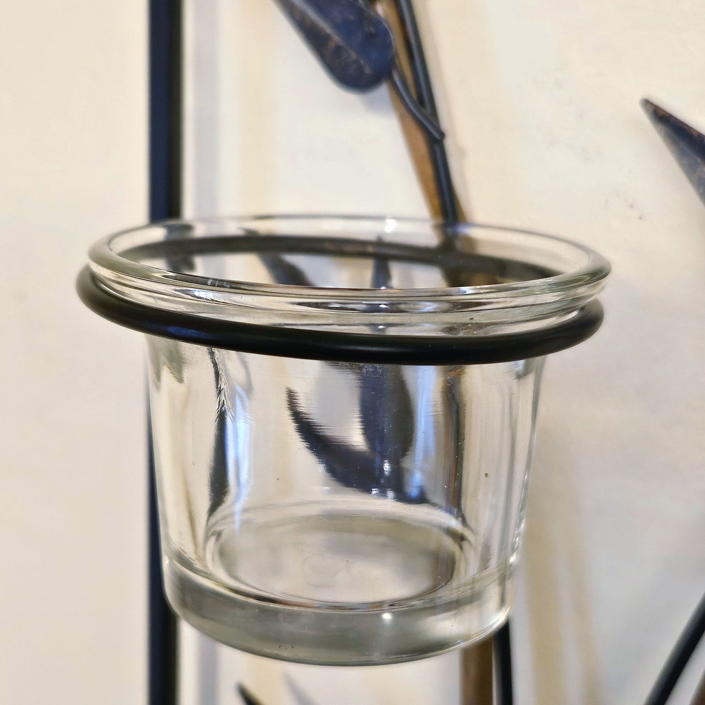 Vintage Bamboo & Metal Wall Candle Holder – 1970s Triple Glass Votive Sconce