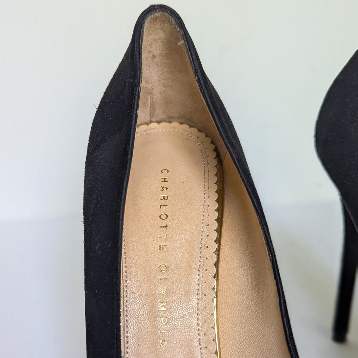 Charlotte Olympia Black Suede & Gold Debbie Pumps Women's 39 / 8.5
