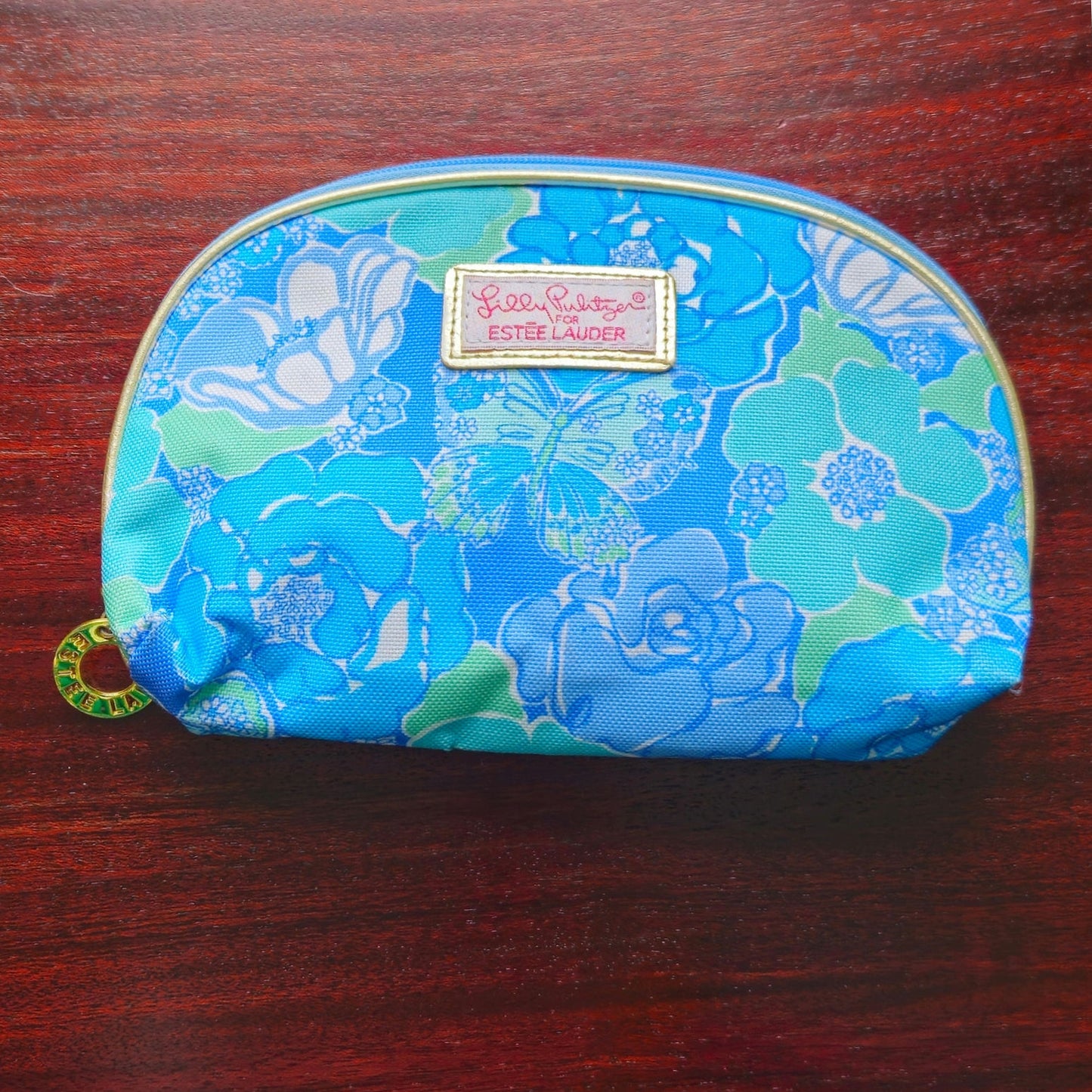 Vintage Lilly Pulitzer x Estée Lauder Makeup Bag | Y2K 2000s Turquoise Butterfly