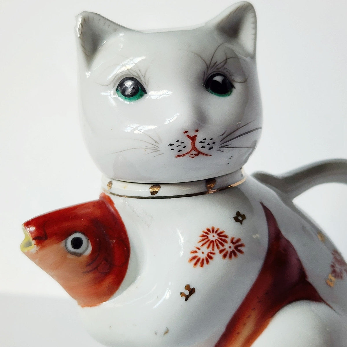 Mid-Century Cat & Koi Porcelain Teapot