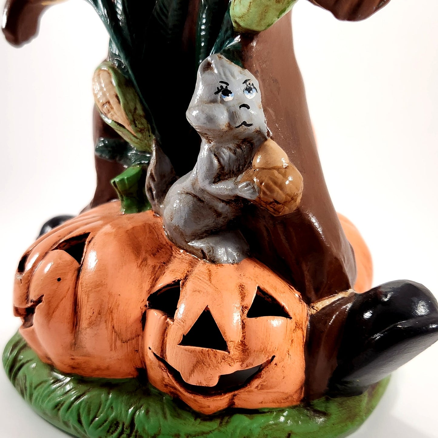 1970s Ceramic Halloween Scarecrow & Pumpkin Luminary