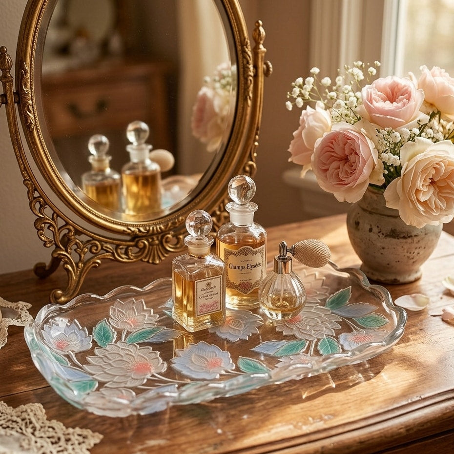1990s Frosted Pastel Lotus Flower Tray